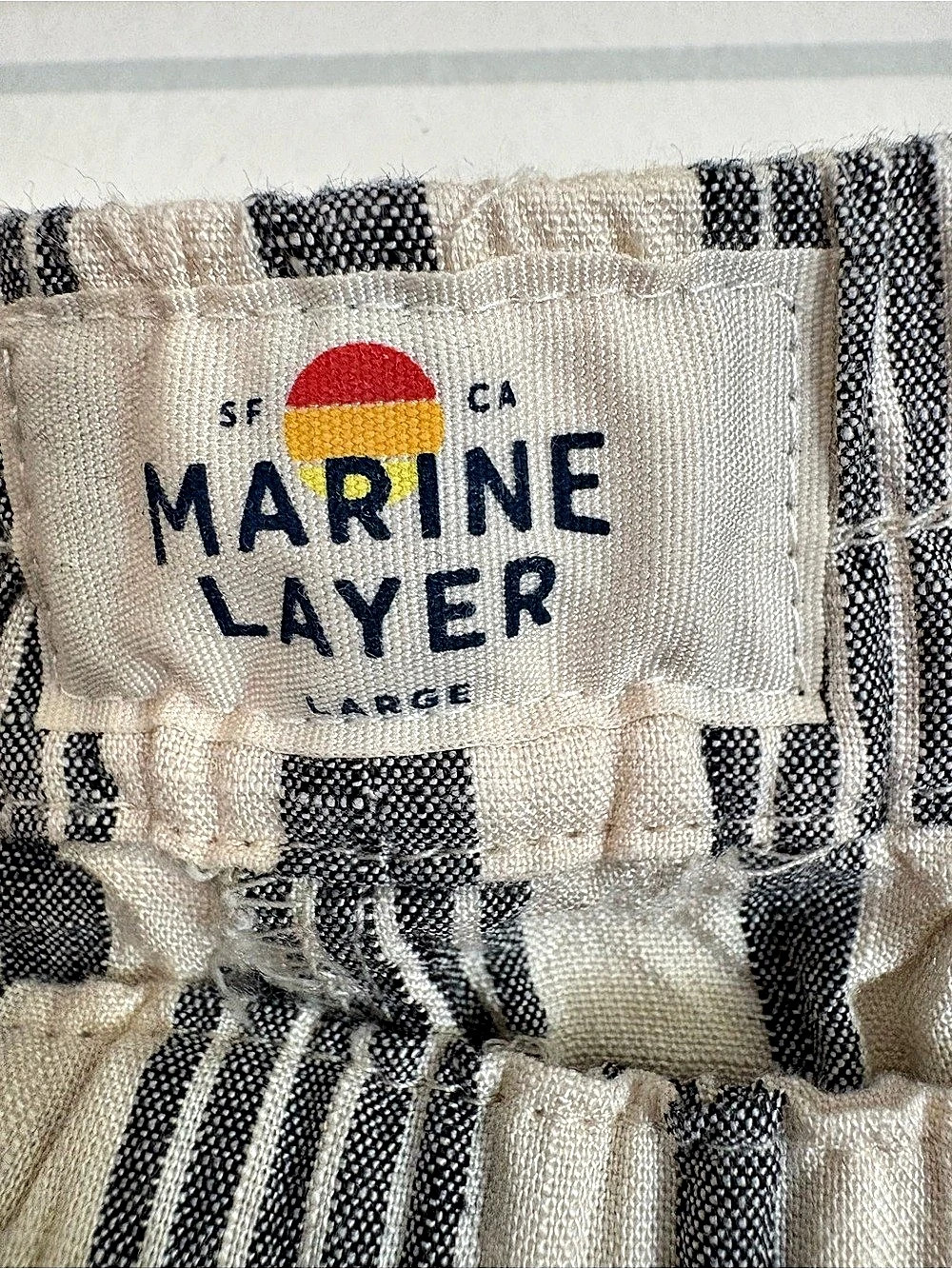 Marine Layer Allison Pant Blue Cream Striped Lightweight Straight Leg Pants Sz L - Picture 4 of 9